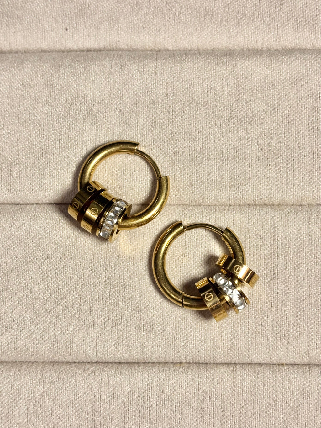 SCREW & CRYSTAL CHARM HOOPS