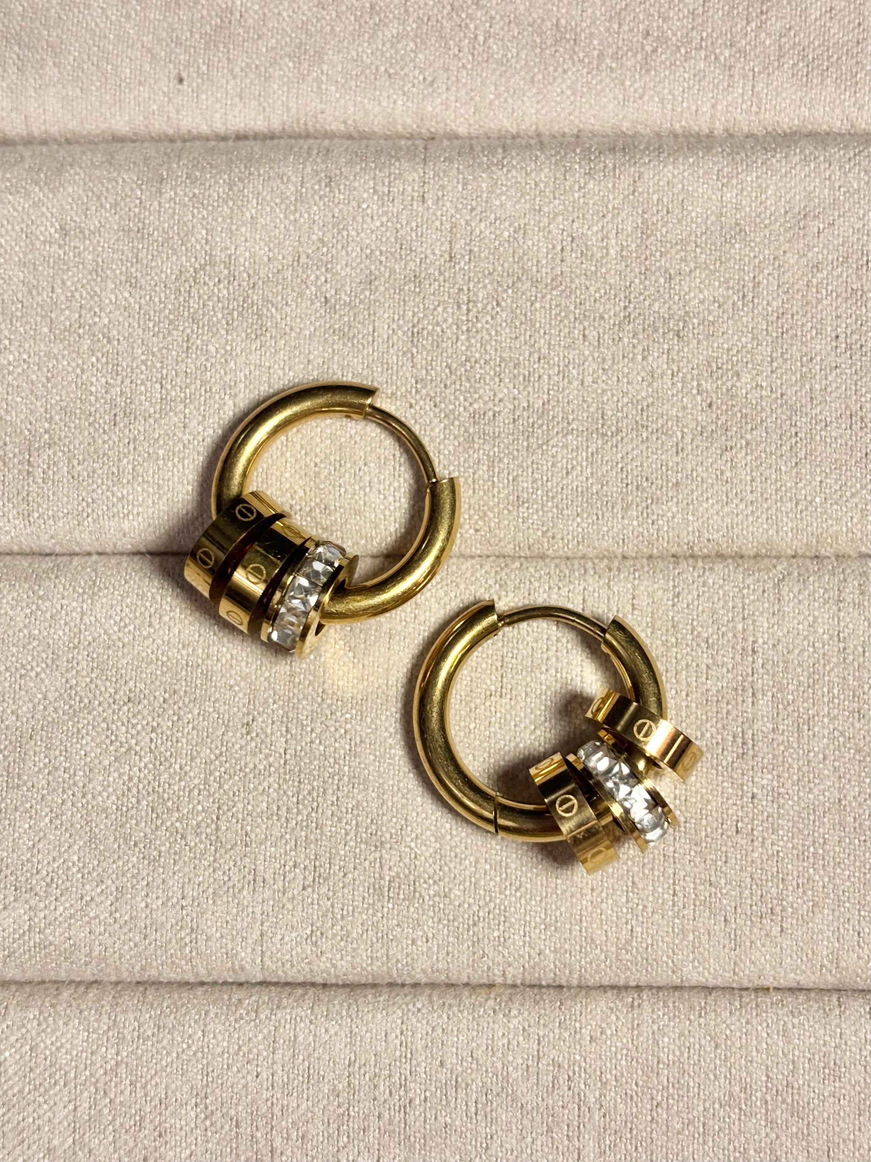 SCREW & CRYSTAL CHARM HOOPS