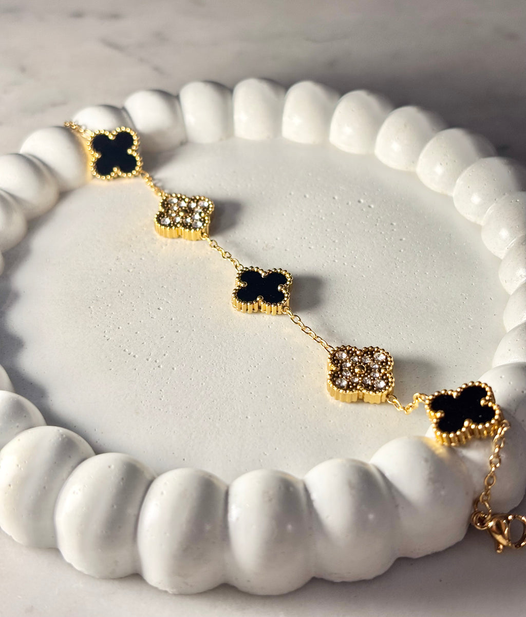 MIDNIGHT & CRYSTAL CLOVER BRACELET