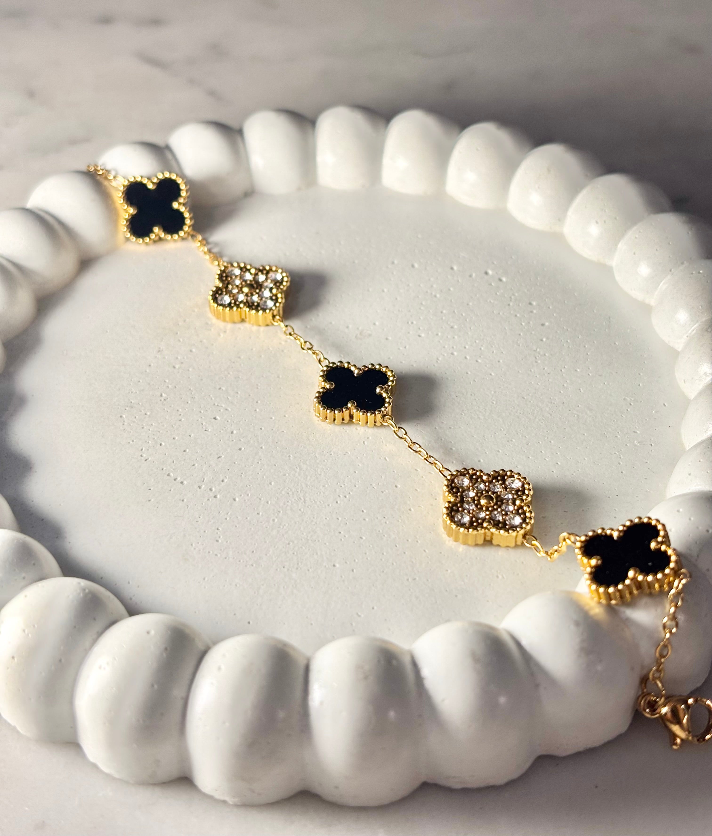 MIDNIGHT & CRYSTAL CLOVER BRACELET