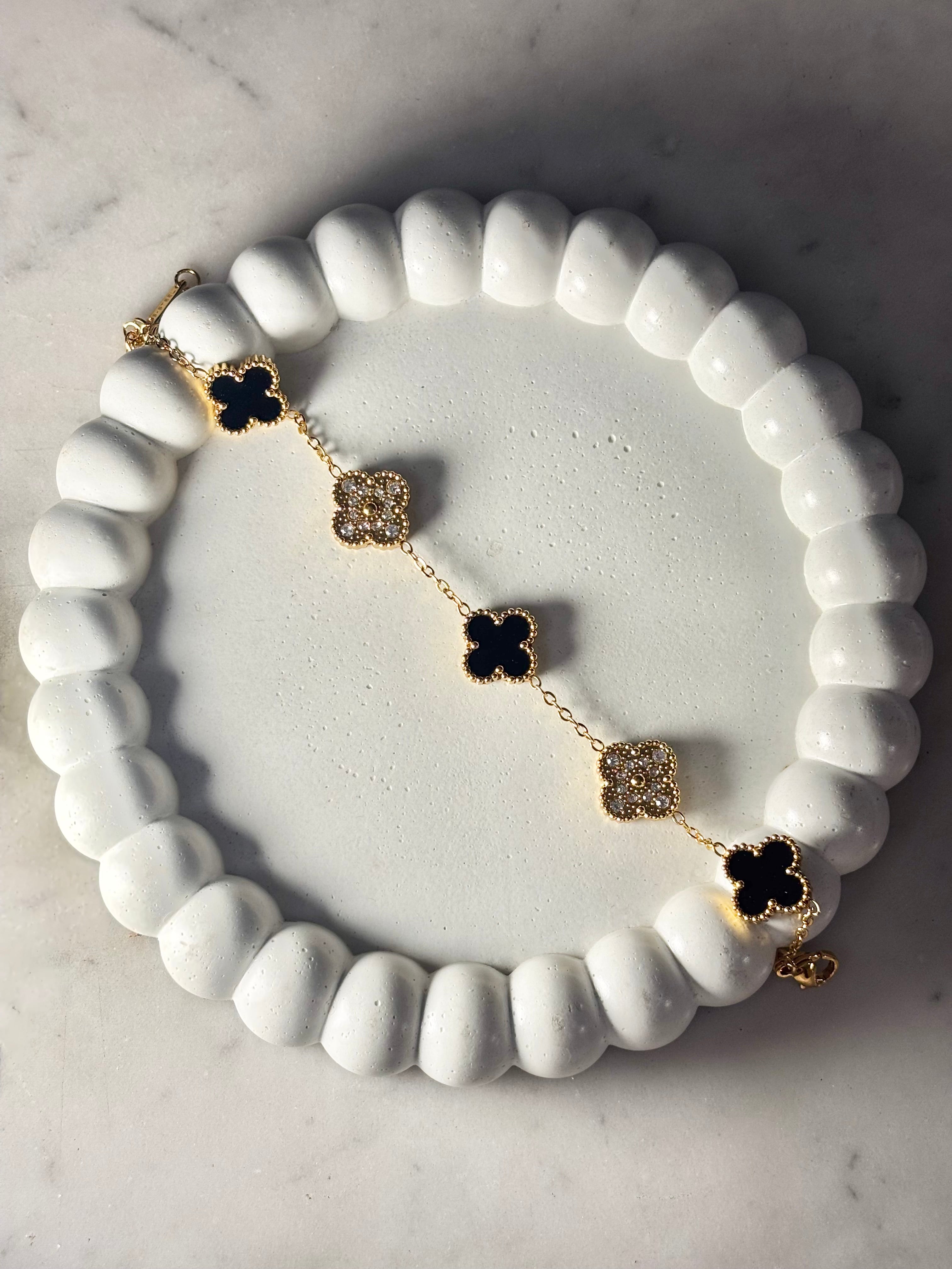 MIDNIGHT & CRYSTAL CLOVER BRACELET