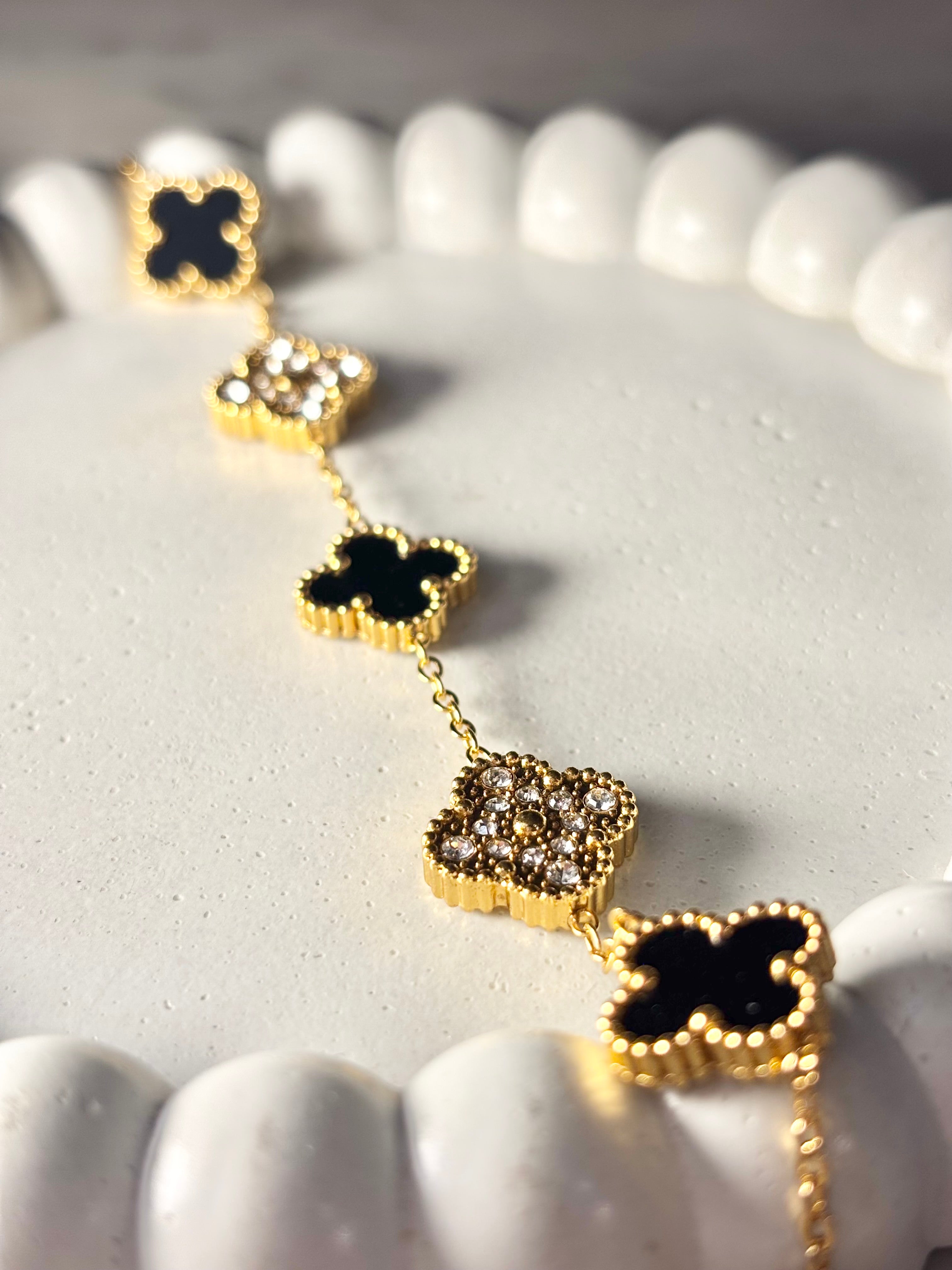 MIDNIGHT & CRYSTAL CLOVER BRACELET