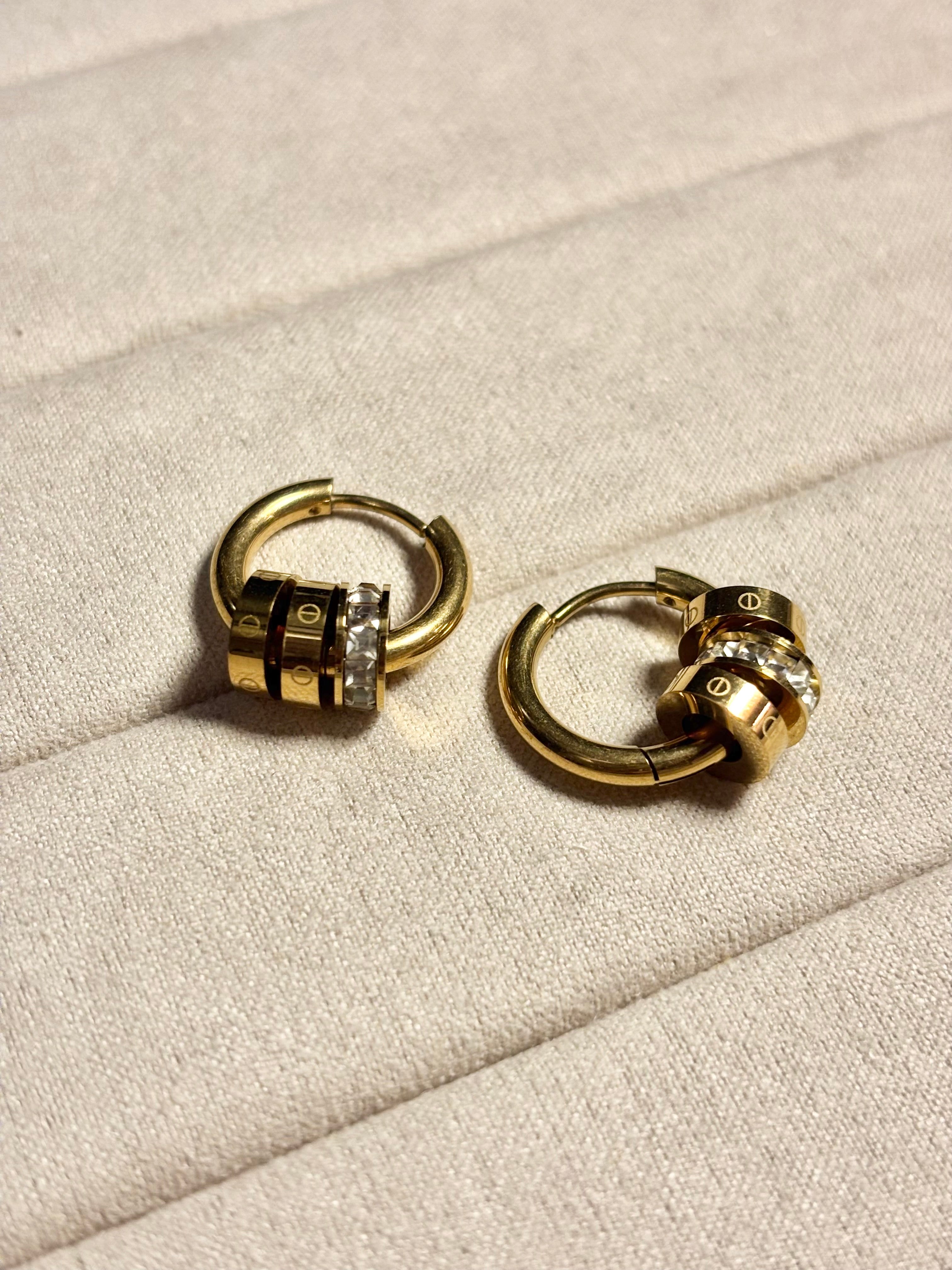 SCREW & CRYSTAL CHARM HOOPS